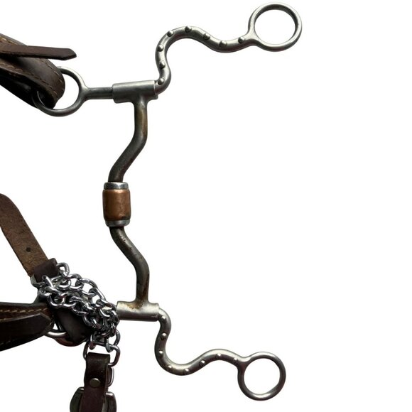 VTG Western Horse Bridle with Curb Bit & Chain | Brown Leather with Floral Studs - Picture 4 of 6